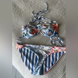 Floral and Striped Bikini Set Agua Bendita Medium Delaney Kai